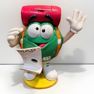 Vintage M&M's Green Character Candy Dispenser Hiking / Backpacker w/ Map EUROPE
